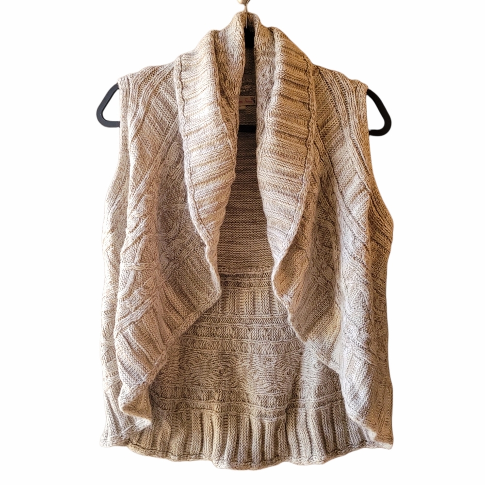 It's Our Time Tan/Beige Open Cable Knit Vest SZ L
